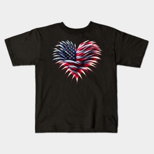 Fighter Jet Airplane American Flag Heart 4Th Of July Kids T-Shirt